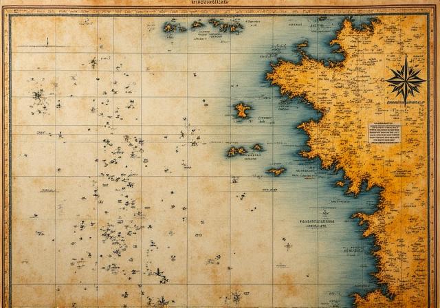 16th Century Nautical Chart with detailed copperplate engraving